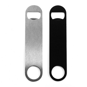 Custom laser logo black silver blanks stainless steel bar blade flat beer bottle opener for gift