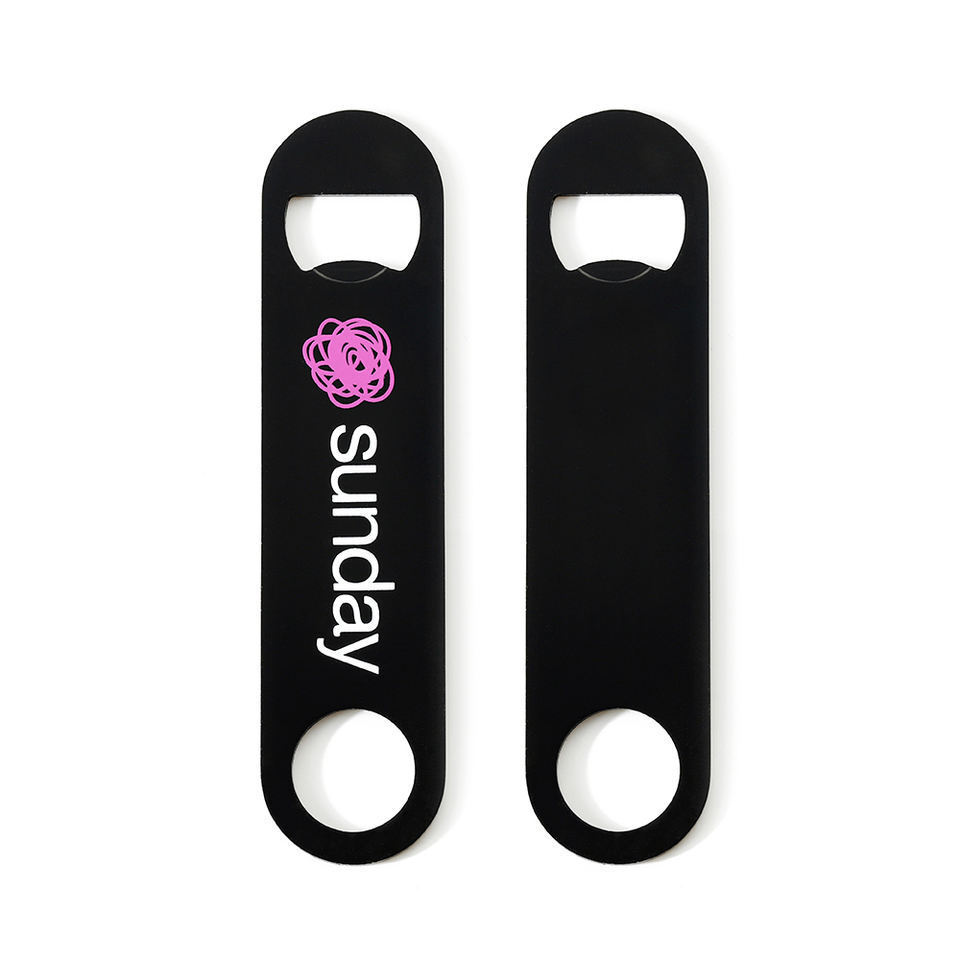 Custom laser logo black silver blanks stainless steel bar blade flat beer bottle opener for gift