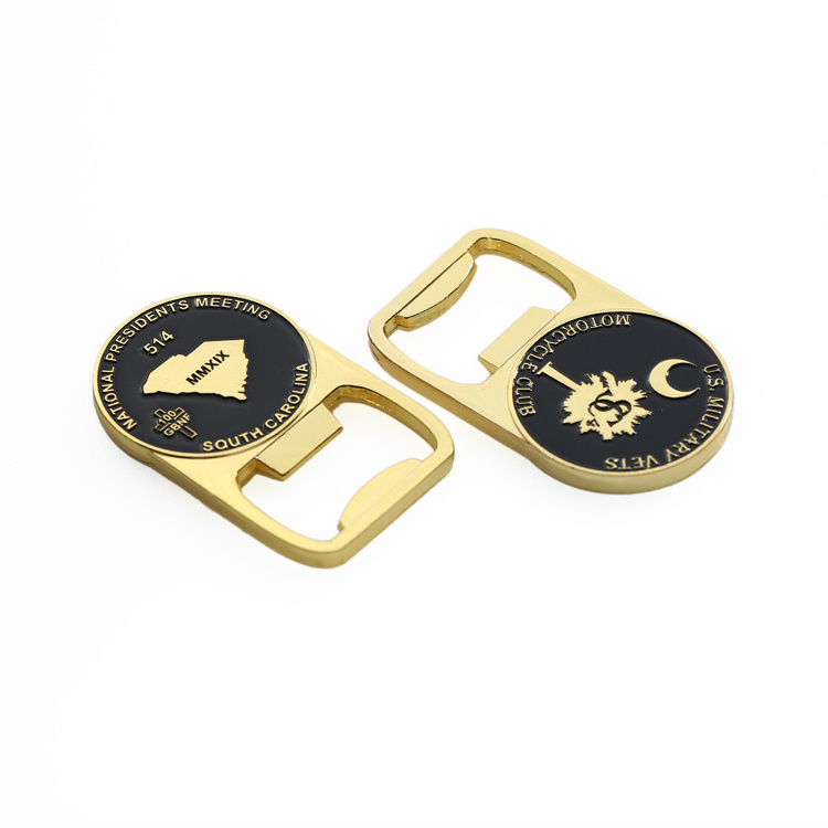 Golden supplier custom soft enamel round metal diy gold bottle opener