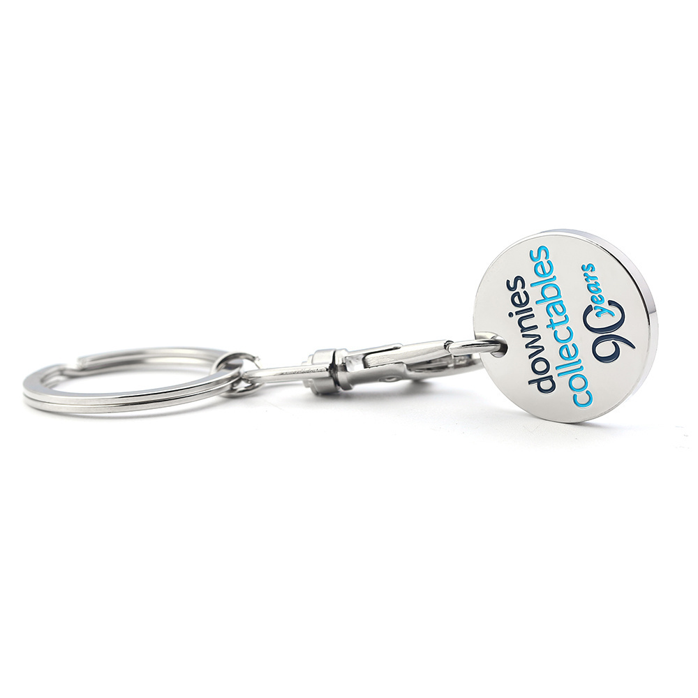 custom logo design metal supermarket shopping trolley coin token key ring