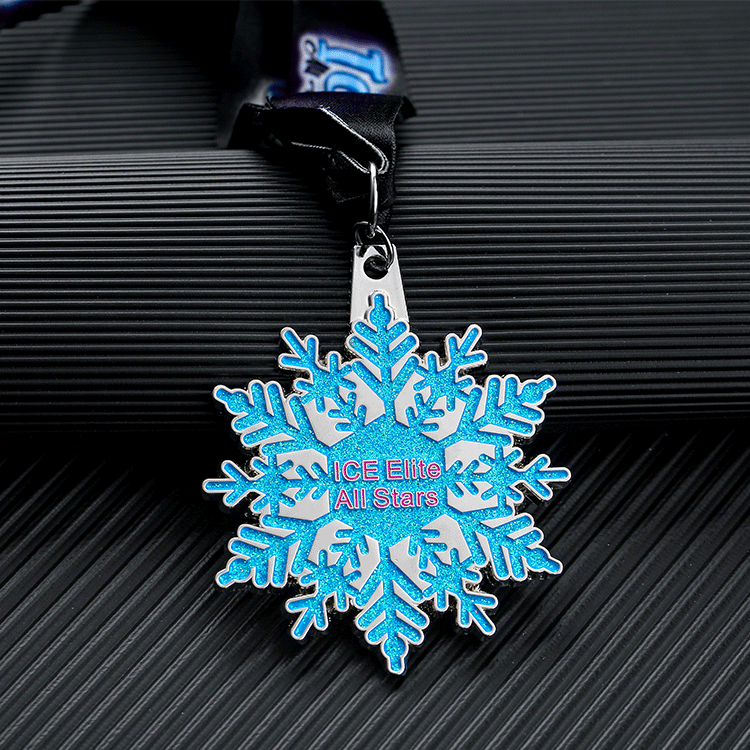 custom metal winter ice snowflake medal with ribbon