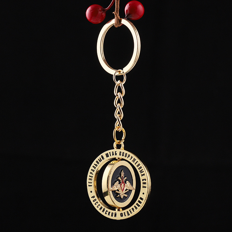 Religious souvenir round gold logo charm enamel dice 360 degree rotate key chain rotary custom spinning keychain