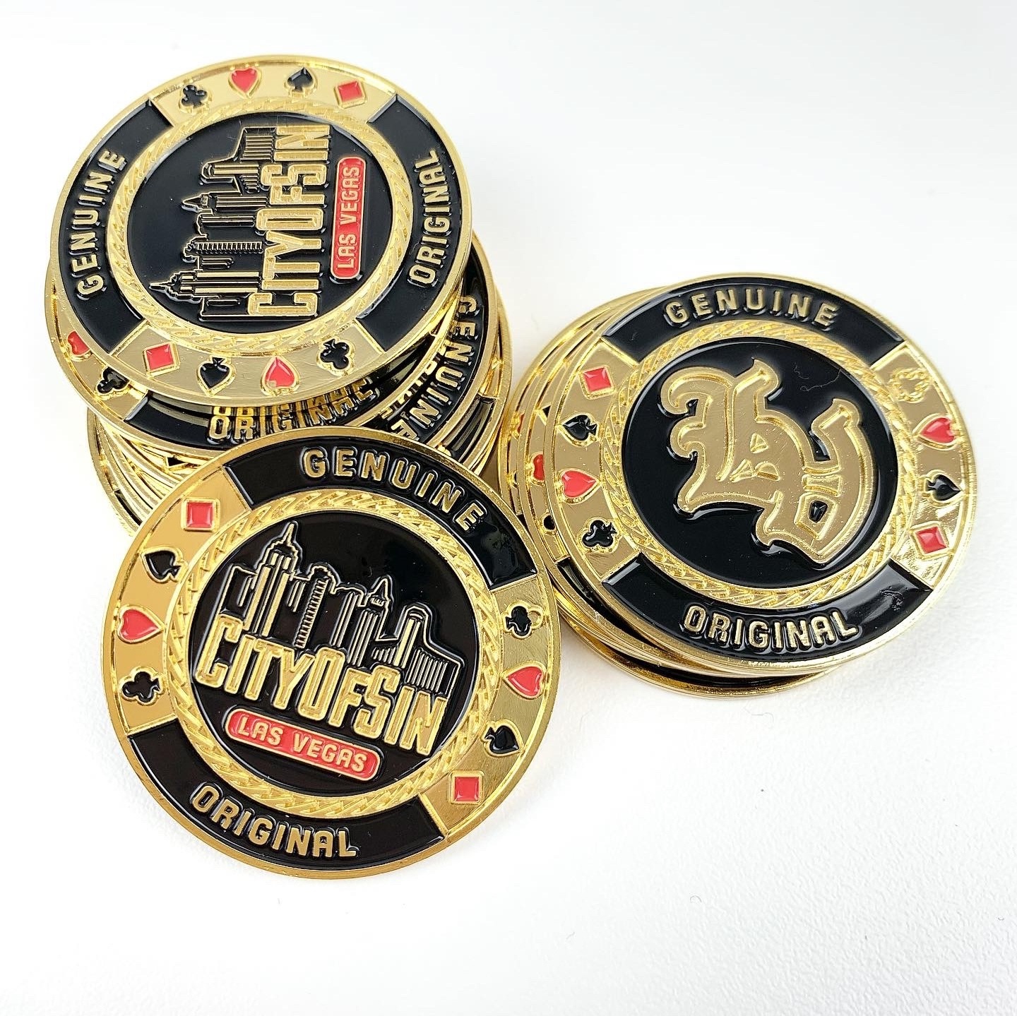 Wholesale luxury gold European professional custom logo enamel metal poker chips