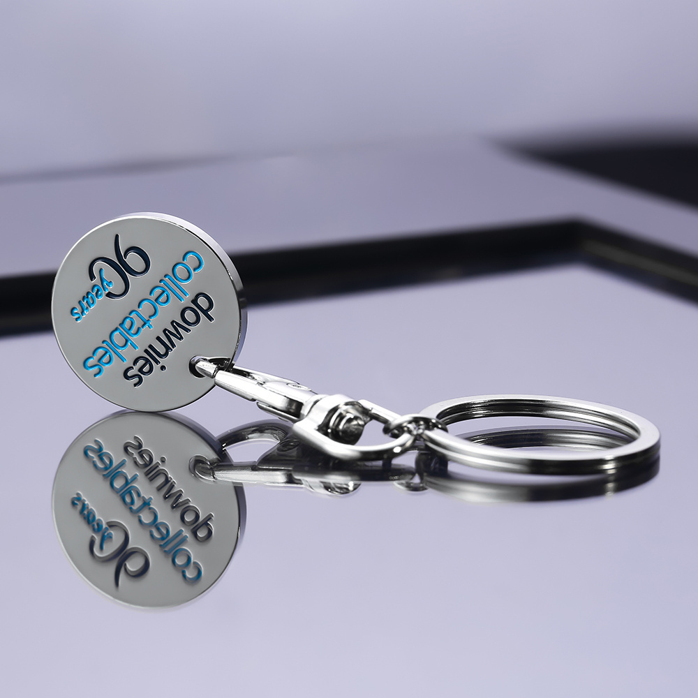 custom logo design metal supermarket shopping trolley coin token key ring