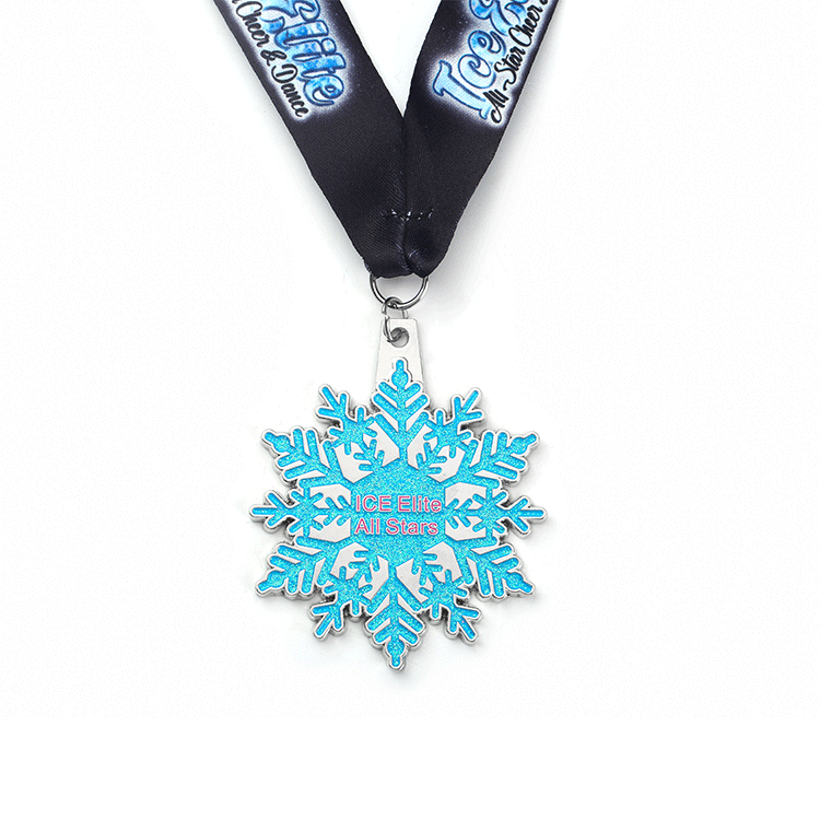 custom metal winter ice snowflake medal with ribbon