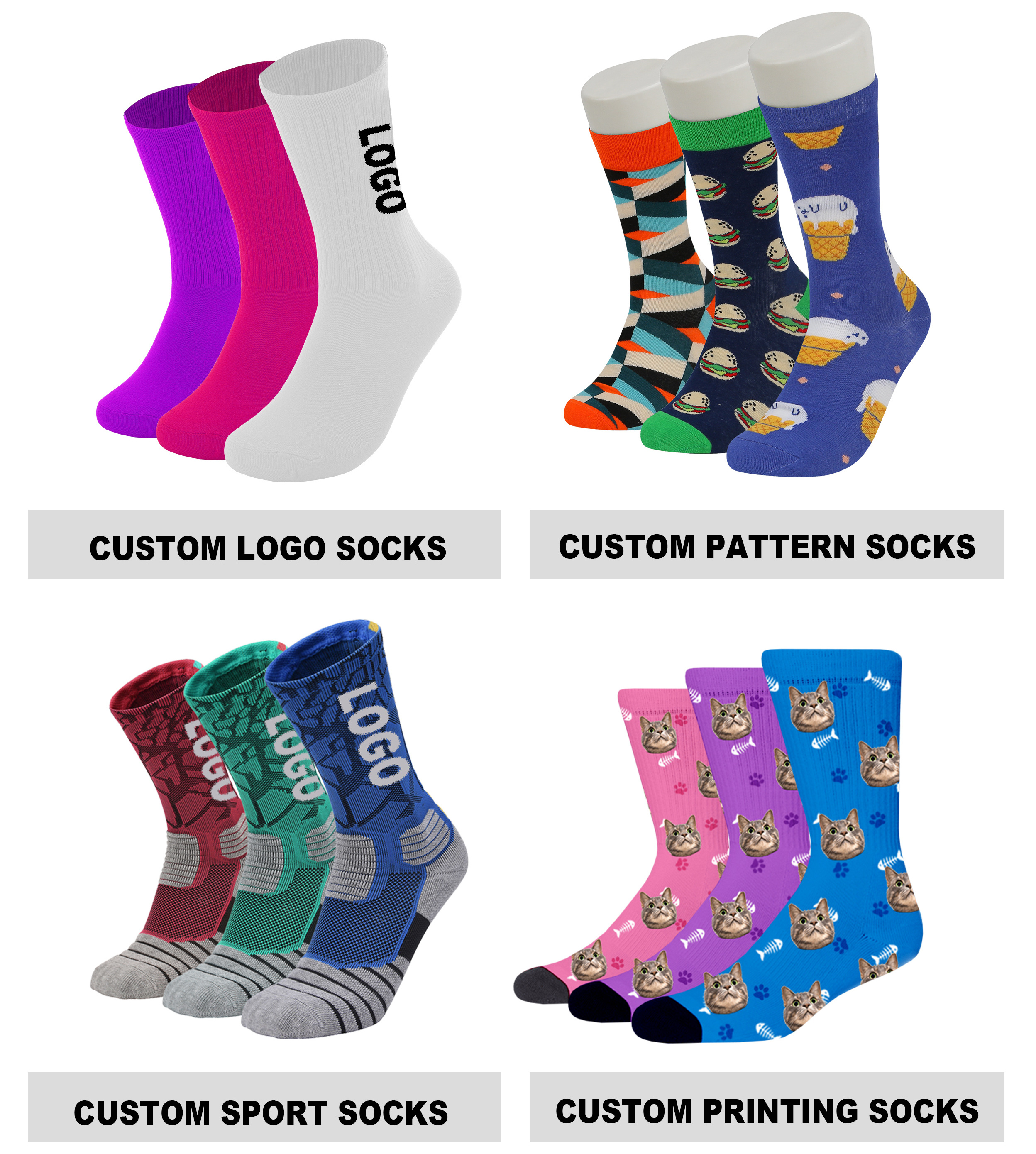 High quality manufacturer custom cotton print crew socks custom embroidery designer sports sock custom logo socks