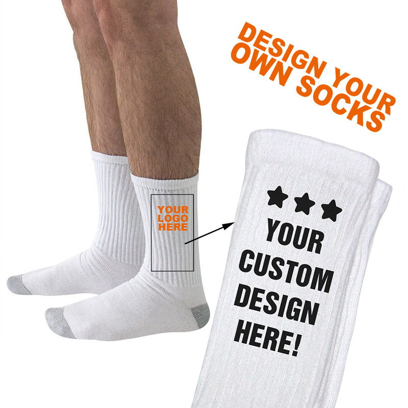 High quality manufacturer custom cotton print crew socks custom embroidery designer sports sock custom logo socks