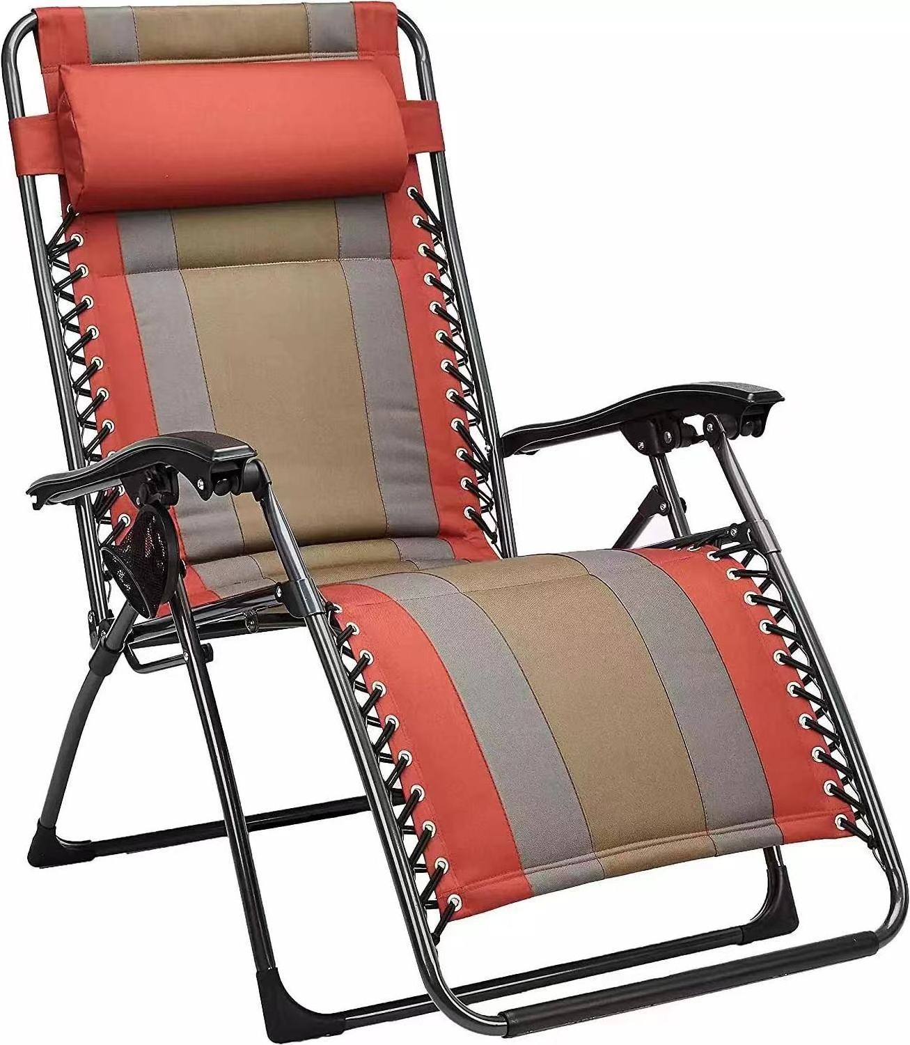 Outdoor Padded Adjustable Zero Gravity Folding Reclining Lounge Chair with Pillow - Red