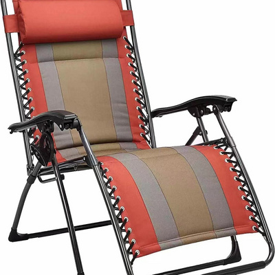 Outdoor Padded Adjustable Zero Gravity Folding Reclining Lounge Chair with Pillow - Red