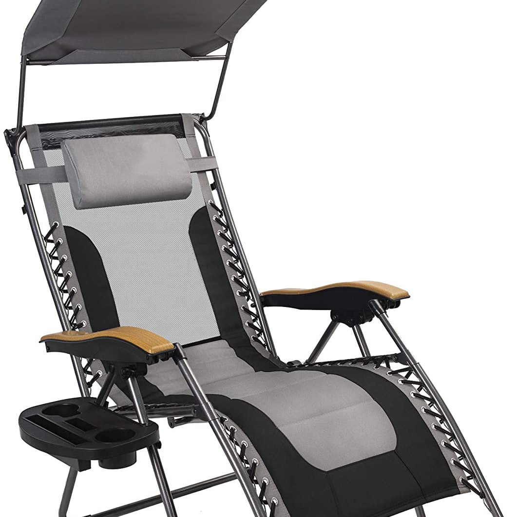 Padded Seat Zero Gravity Reclining Lounge Chair with Sun Shade and Cup Holder for Outdoor Yard Patio Lawn Camping