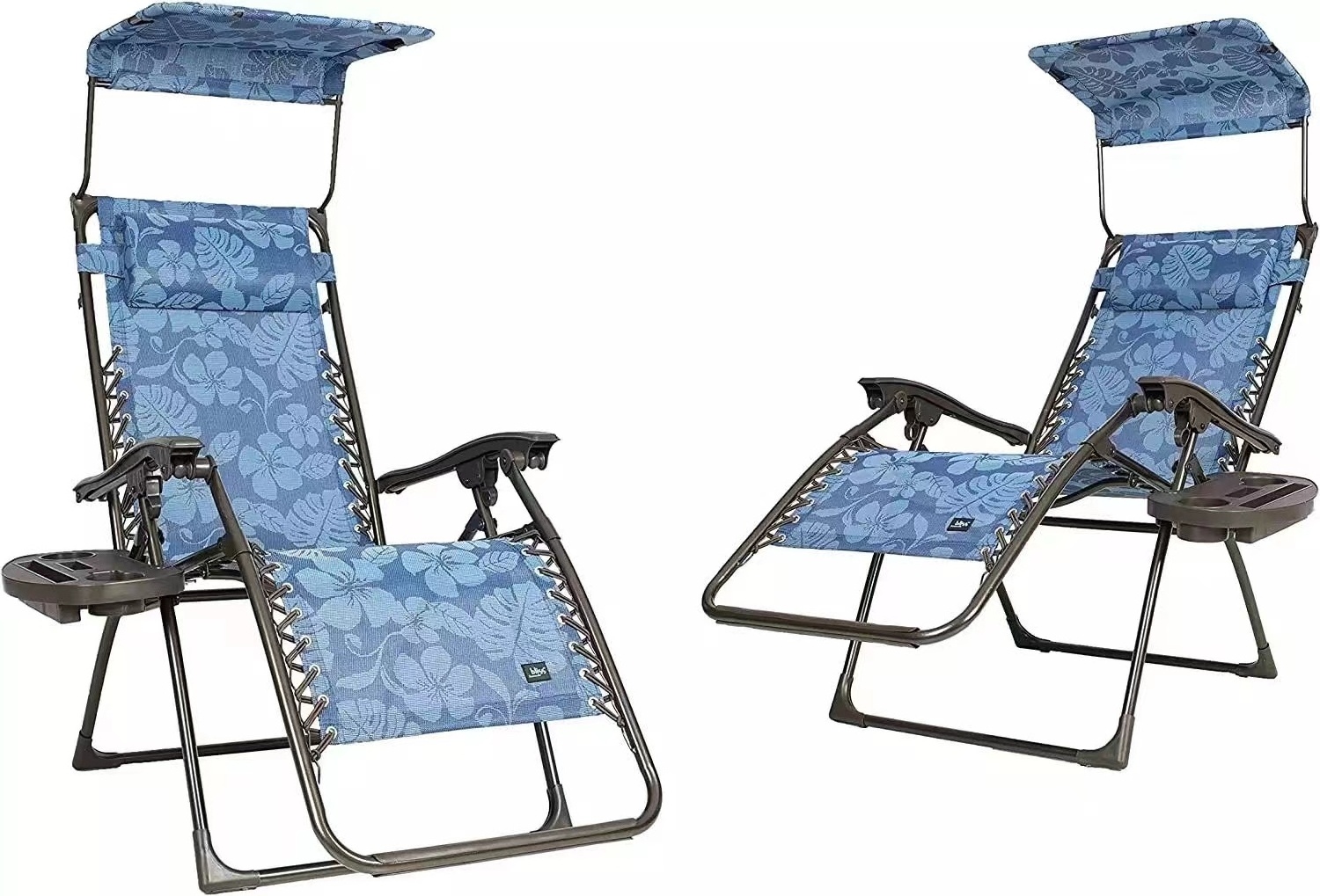 Zero Gravity Chair Adjustable Folding Reclining Patio Chair, Lounge Chair with Canopy, Removable Pillow and Cup Holder, (Blue))