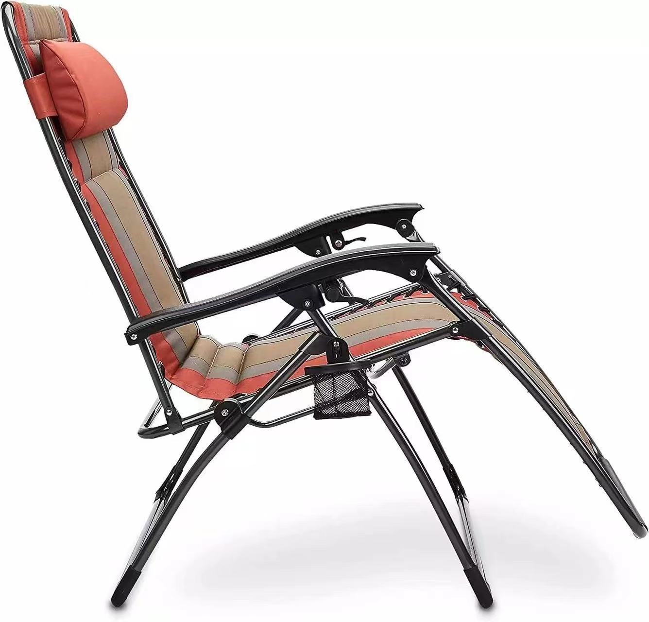 Outdoor Padded Adjustable Zero Gravity Folding Reclining Lounge Chair with Pillow - Red