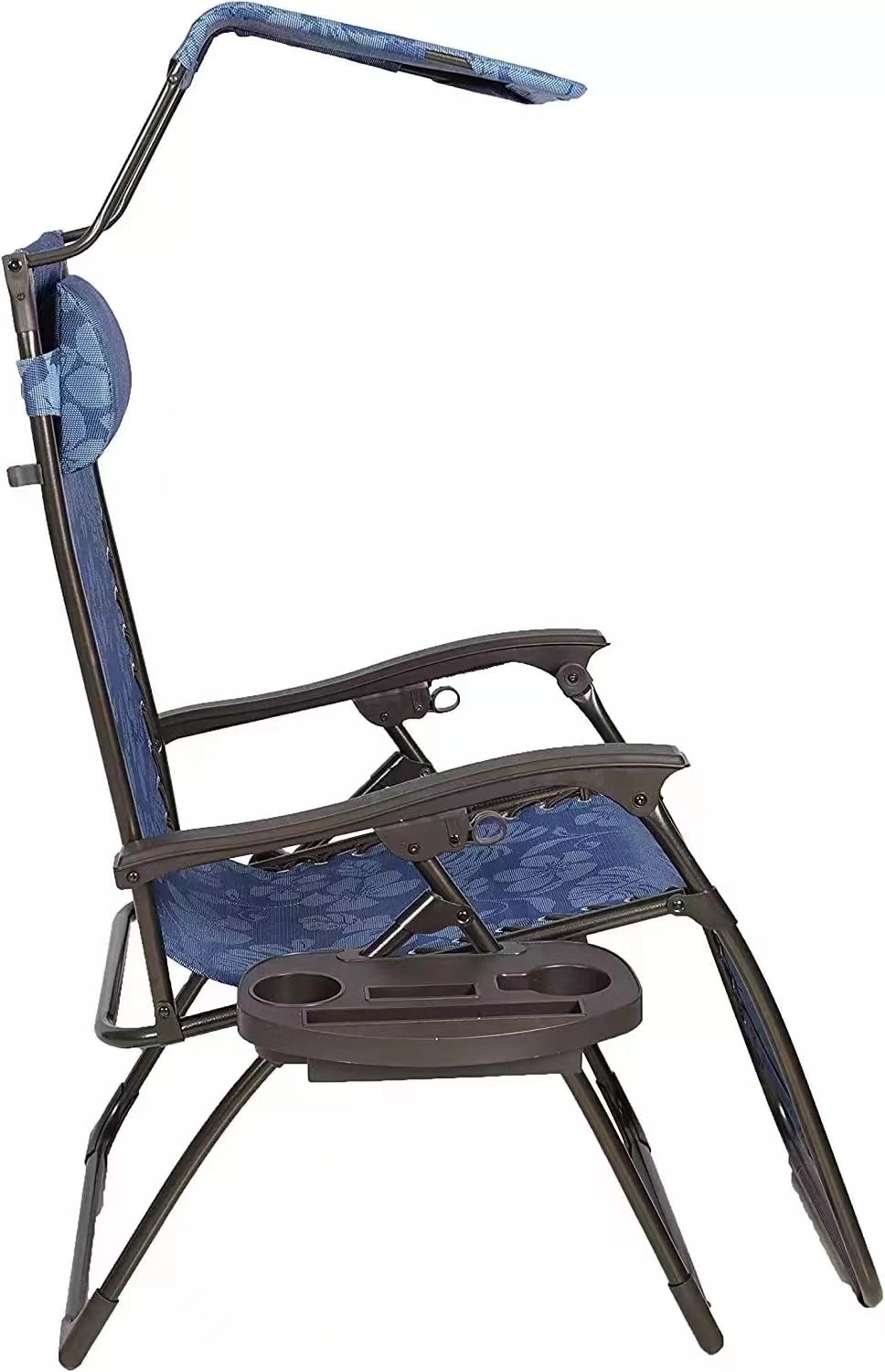 Zero Gravity Chair Adjustable Folding Reclining Patio Chair, Lounge Chair with Canopy, Removable Pillow and Cup Holder, (Blue))