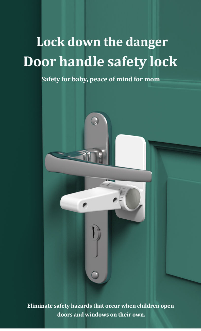 Child Proof Door Lever Lock Door Handle Lock  with Adhesive and Minimalist Design ,No Drilling Child Safety Door Handle Locks