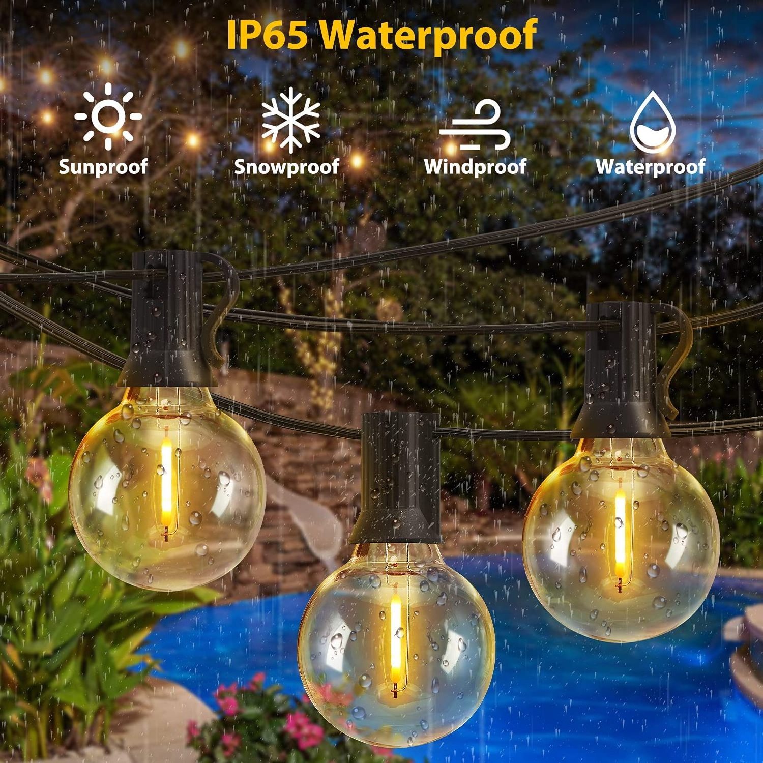 Hot sell solar powered  G40 25 bulbs Christmas Holiday Garden outdoor string Lights LED String Light  waterproof  super bright