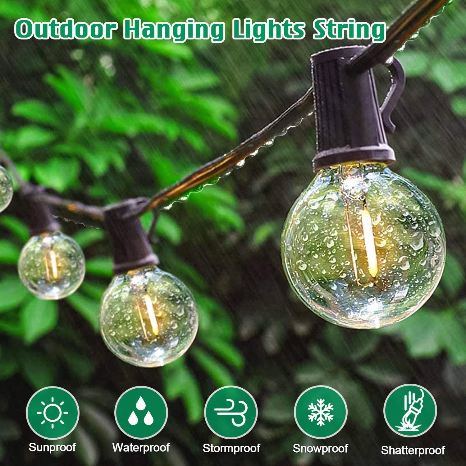 Hot sell solar powered  G40 25 bulbs Christmas Holiday Garden outdoor string Lights LED String Light  waterproof  super bright