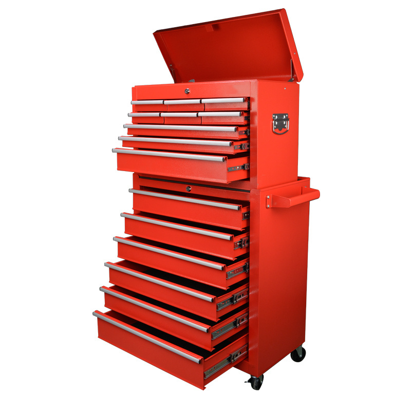 Promotion 15 Drawers Garage Storage Tool Cabinet With Mechanic Trolley On Wheels