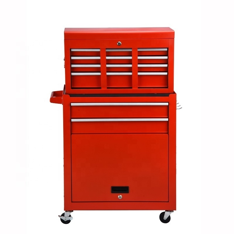 2 in 1 Metal Tool Chest Cabinet Garage Trolley Cart Workshop Storage Toolbox Drawer