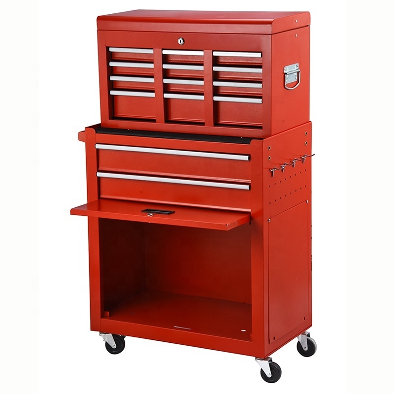 2 in 1 Metal Tool Chest Cabinet Garage Trolley Cart Workshop Storage Toolbox Drawer