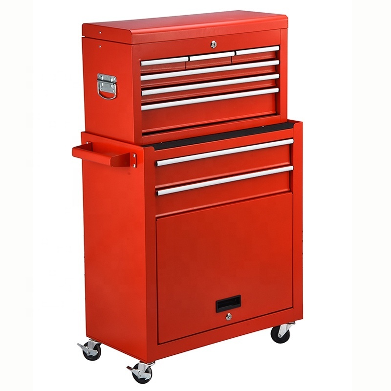 2 in 1 Metal Tool Chest Cabinet Garage Trolley Cart Workshop Storage Toolbox Drawer