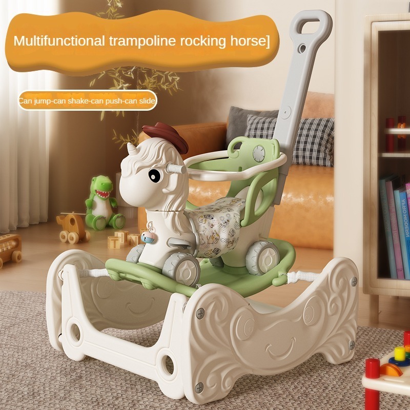 Baby's toddler toys rocking horse children's pulley car, 4-in-1 trampoline, rocking horse toy Kid Swing car