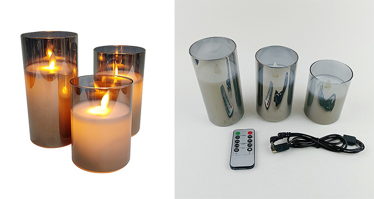 2022 New Product Christmas Light Home Decoration Glass Wax Moving Flame Wick USB Rechargeable LED Candles