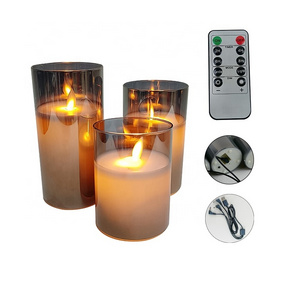 2022 New Product Christmas Light Home Decoration Glass Wax Moving Flame Wick USB Rechargeable LED Candles