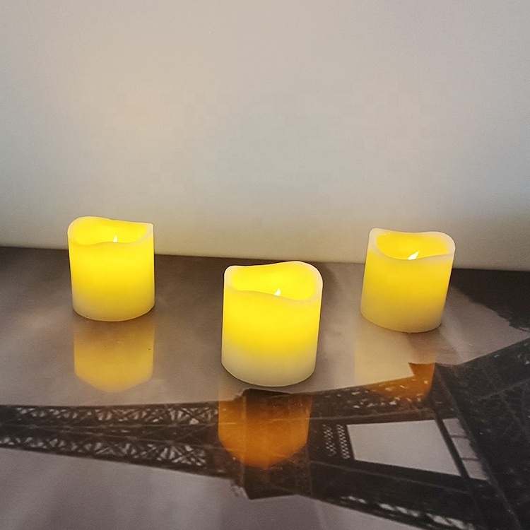 Set of 3 Automatic Timer Battery Small Warmer LED Light Up Candle Flickering Wax Tea Light Candles