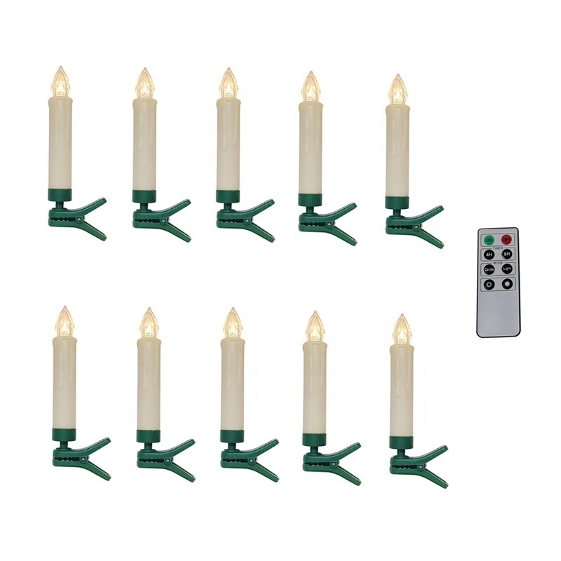 Set of 10 Remote Control Taper LED Decoration Light Christmas Tree Decorative Candles with Clip