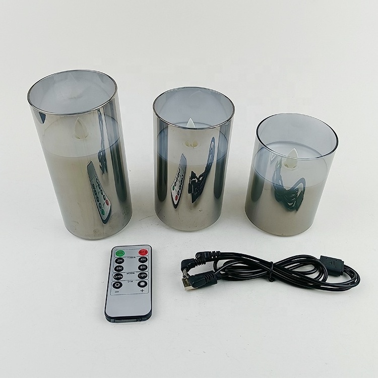 2022 New Product Christmas Light Home Decoration Glass Wax Moving Flame Wick USB Rechargeable LED Candles