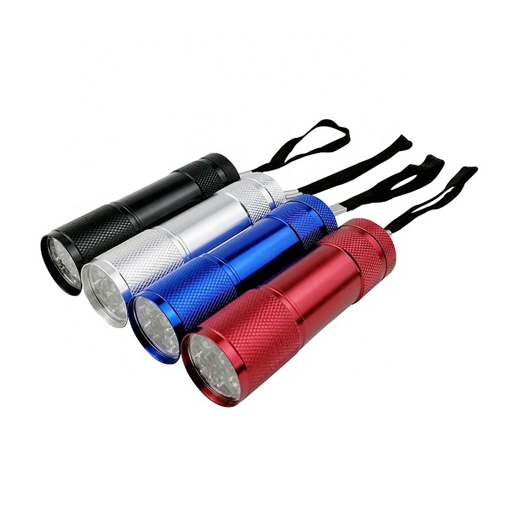 Chinese cheap bulk aaa dry battery alloy aluminium hand torch light 9 led aluminum flashlight