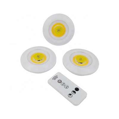 Battery Cabinet  Warm Dimmable Lighting  Wireless Led Puck Light With Remote Control Set of 3