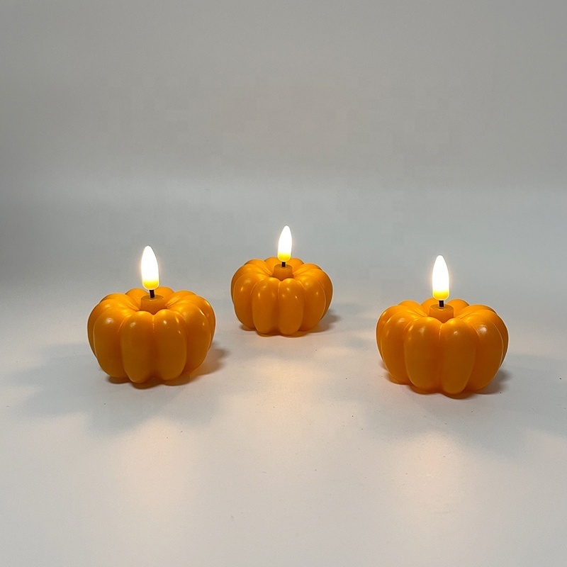 Battery Operated LED Flameless Candles Real Wax Candles Pumpkin Warm Color Flickering Light for Festival Decor