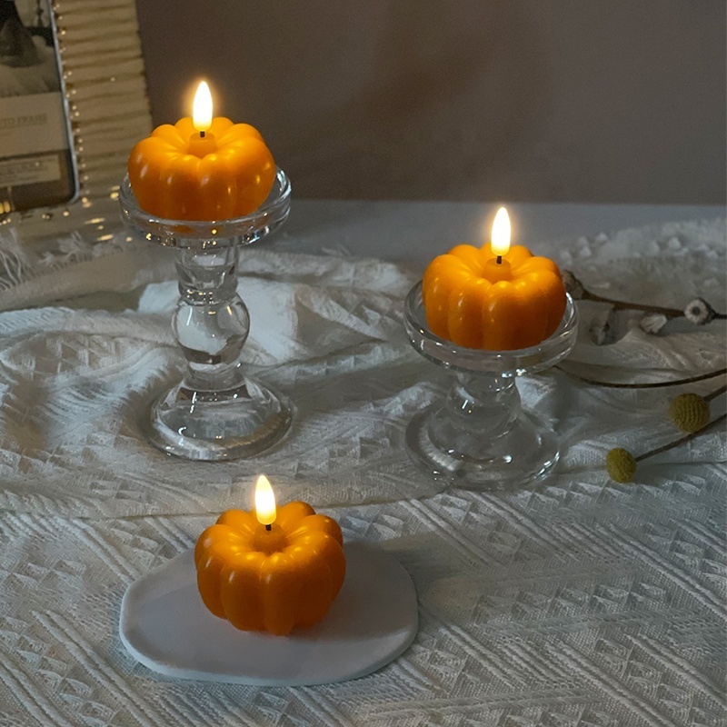 Battery Operated LED Flameless Candles Real Wax Candles Pumpkin Warm Color Flickering Light for Festival Decor