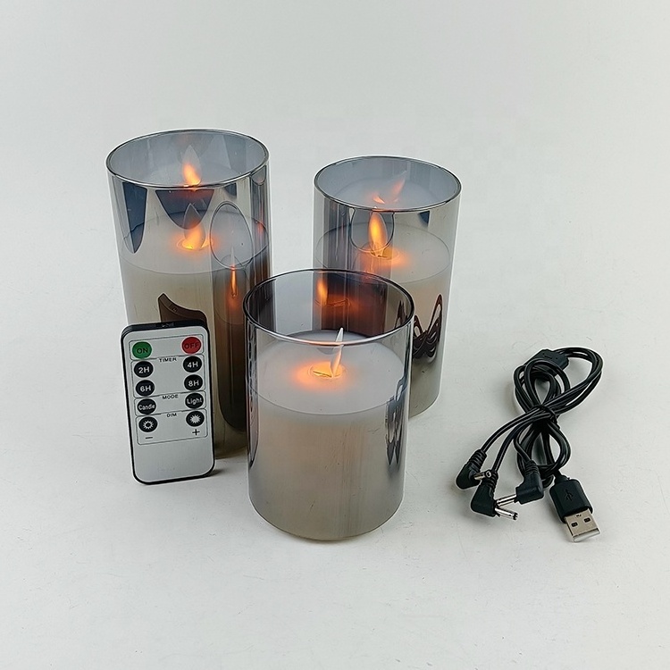 2022 New Product Christmas Light Home Decoration Glass Wax Moving Flame Wick USB Rechargeable LED Candles