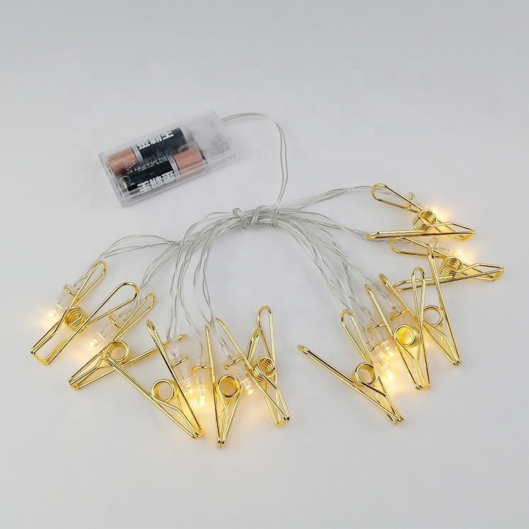 Indoor Battery Card Exhibition Modern Novelty Metal Gold LED Photo Clip String Lights