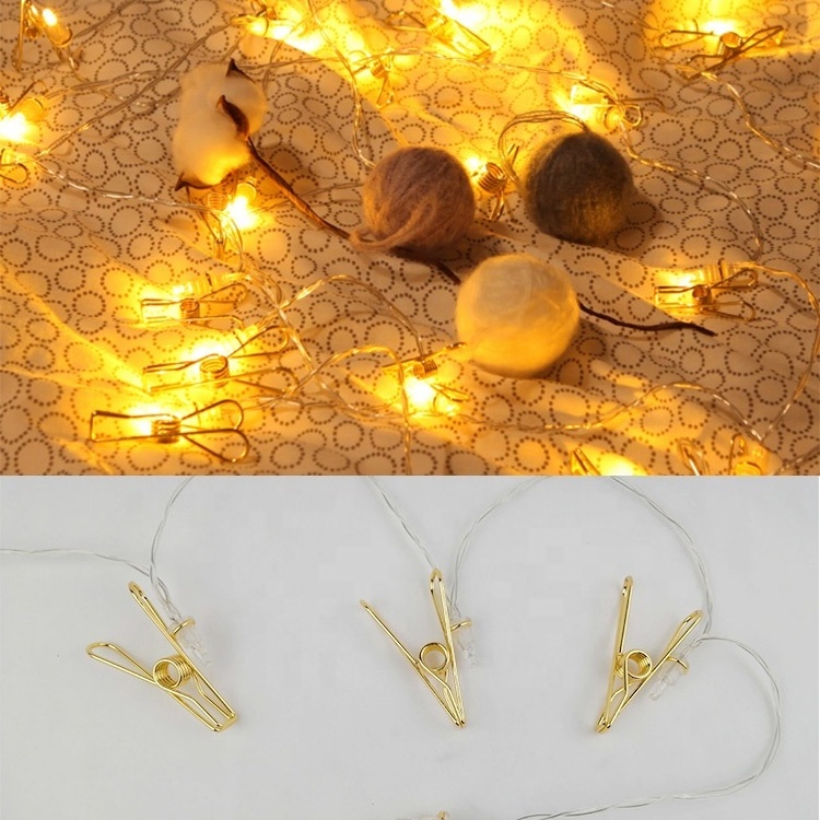 Indoor Battery Card Exhibition Modern Novelty Metal Gold LED Photo Clip String Lights