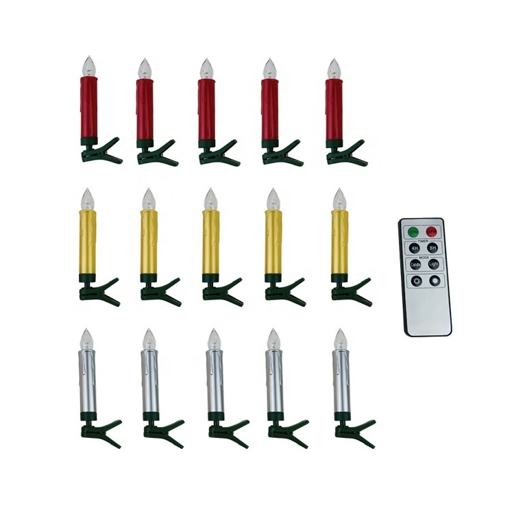 Set of 10 Remote Control Taper LED Decoration Light Christmas Tree Decorative Candles with Clip