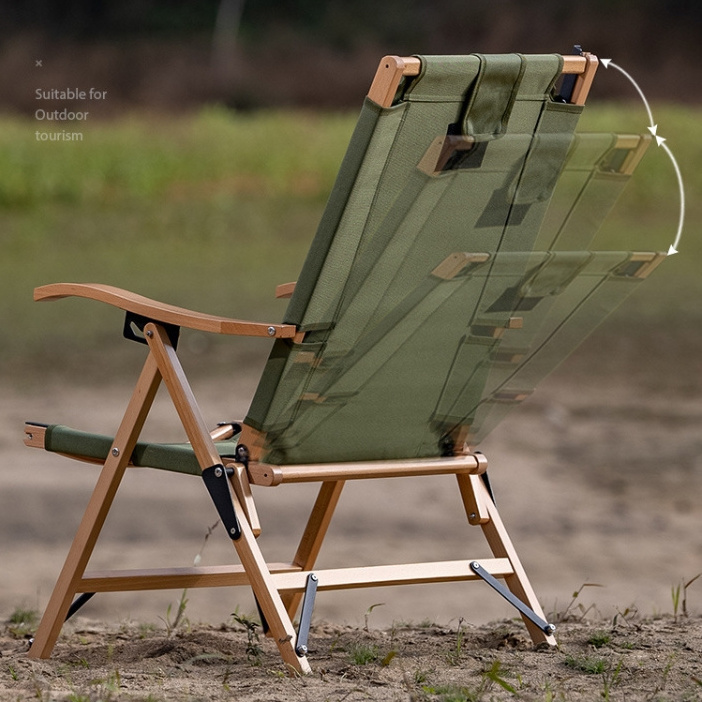 Portable casual solid wood recliner with pillow camping beach camping chair Nap large folding chair