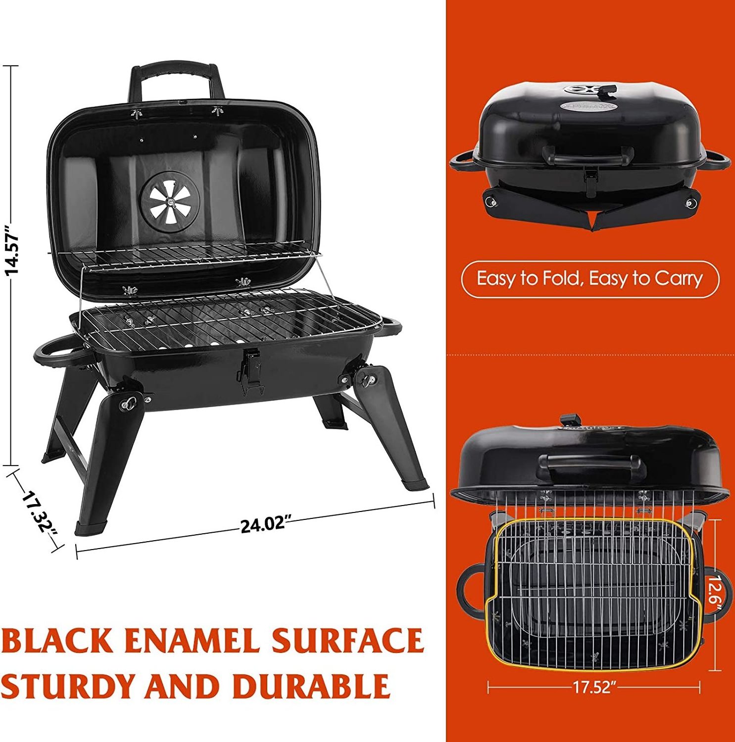 Outdoor patio garden Charcoal BBQ Grill, Portable Small Grills and Smokers Folding Tabletop Grills Backyard 18