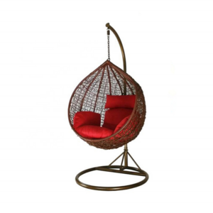 Outdoor garden furniture Patio rattan wicker hanging egg swing chair with metal stand cushion