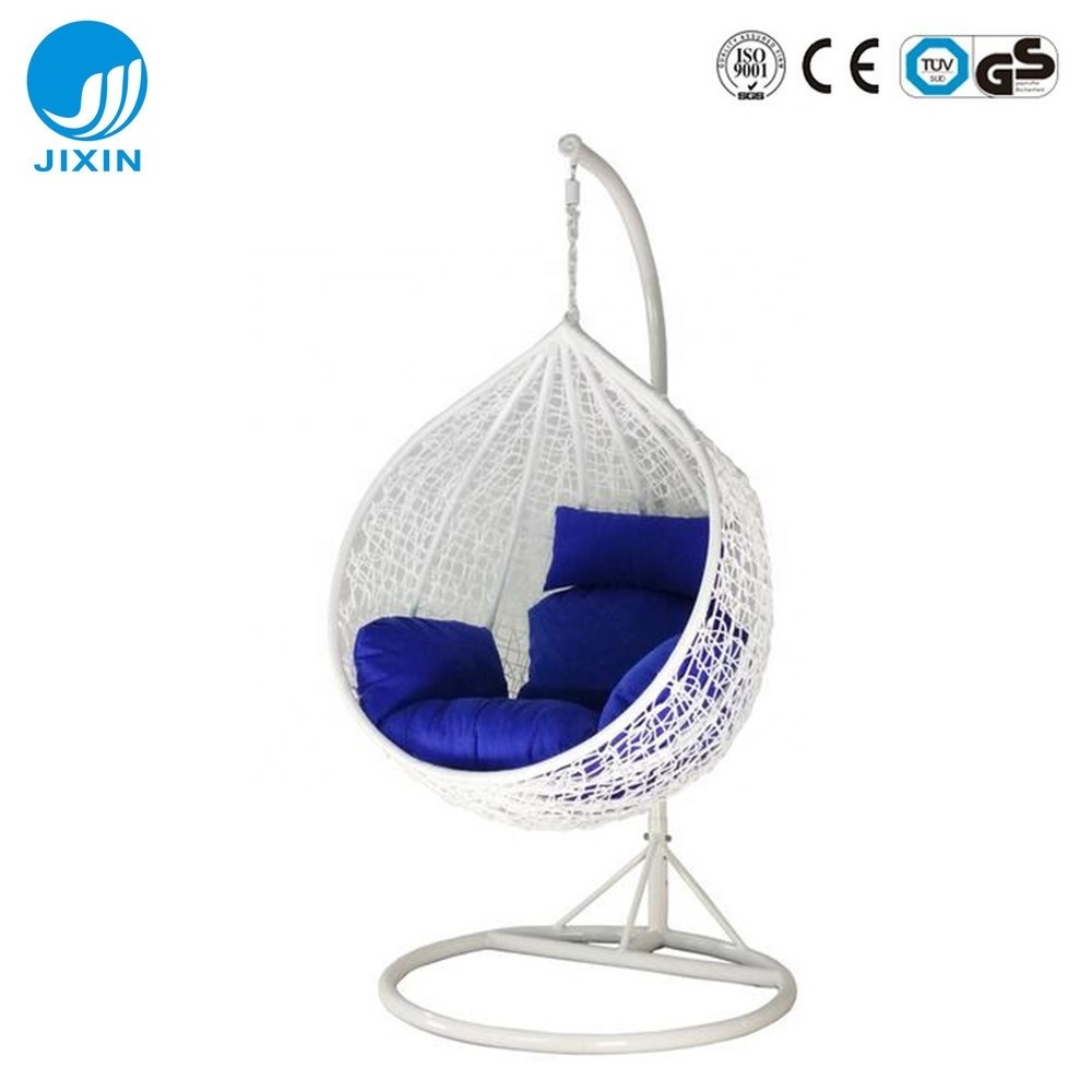 Outdoor garden furniture Patio rattan wicker hanging egg swing chair with metal stand cushion