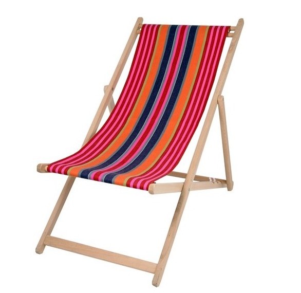 Indoor Outdoor stripe beech pine single seat folding wooden deck chair beach chair garden furniture