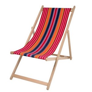 Indoor Outdoor stripe beech pine single seat folding wooden deck chair beach chair garden furniture