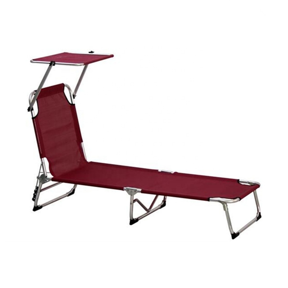 Outdoor steel Aluminum sun beach lounger poolside sun lounge folding bed with canopy