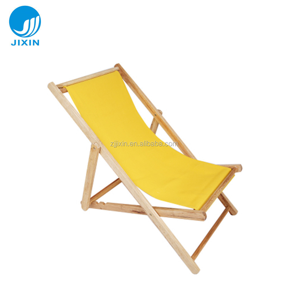 Indoor Outdoor stripe beech pine single seat folding wooden deck chair beach chair garden furniture