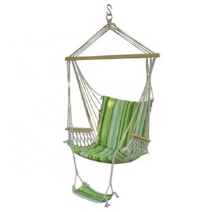 2024 Outdoor Canvas Hanging Hammock single seat Rope Swing Seat Chair with wooden bar with footrest