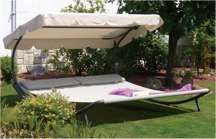 Outdoor Garden Patio Hammock steel pool sunbed Lounger with Sun Shade with wheels