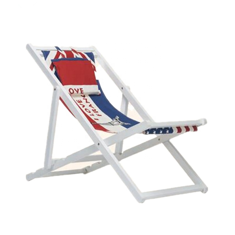 Popular Outdoor folding canvas 600D Oxford comfortable wooden beech pine deck beach chair