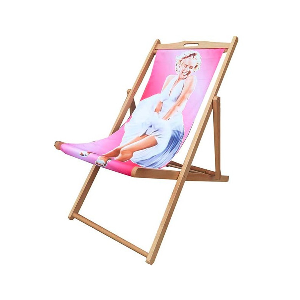 Indoor Outdoor stripe beech pine single seat folding wooden deck chair beach chair garden furniture